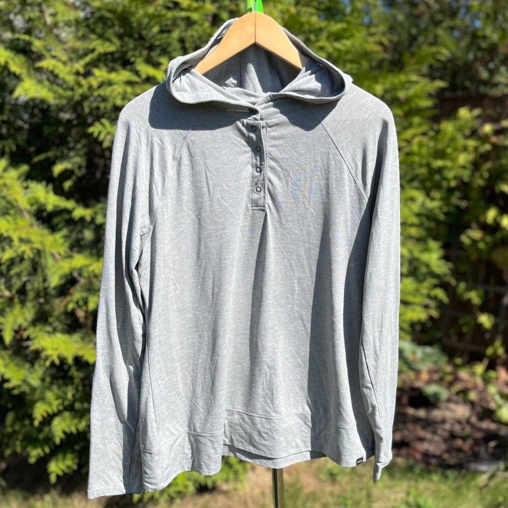 prAna Sol Searcher Hoodie Women's Large Heather Gray UPF 50+ Hiking Yoga